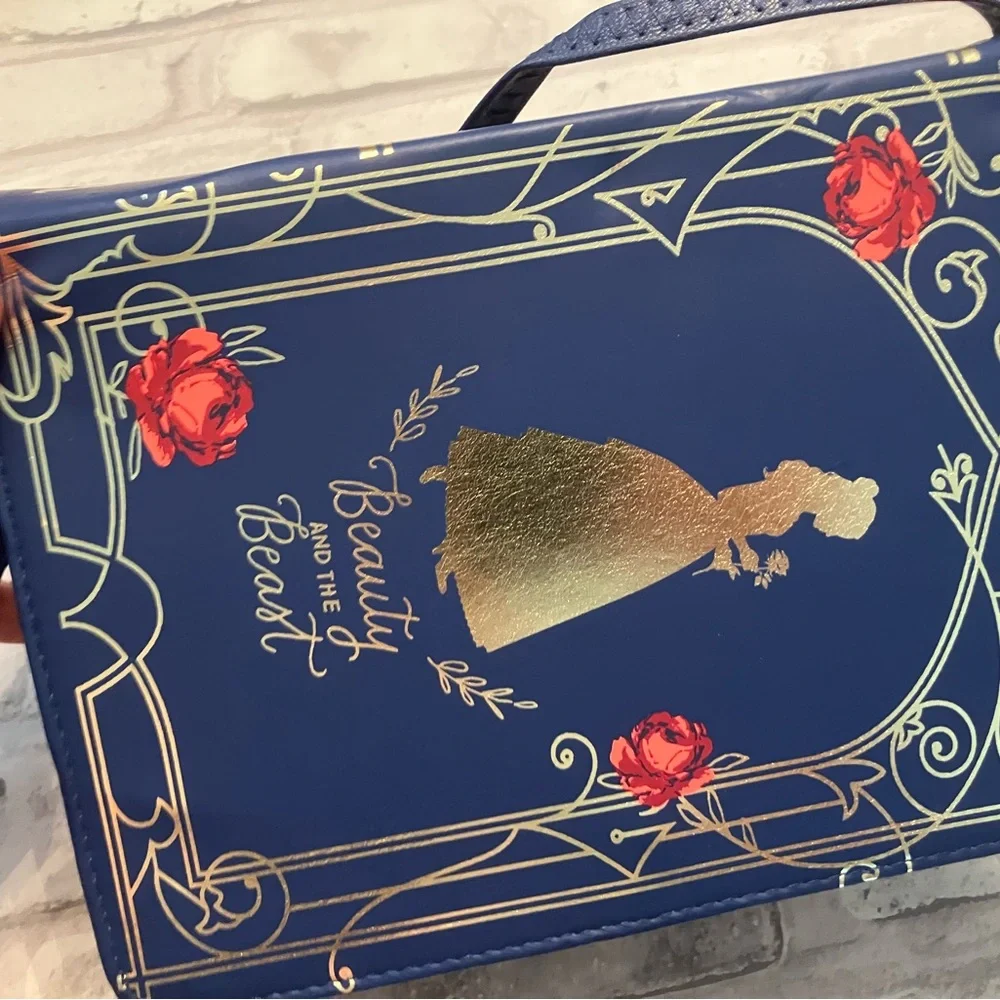 NWT Disney Beauty & the Beast Navy and Gold Book Crossbody Bag - Picture 4 of 5